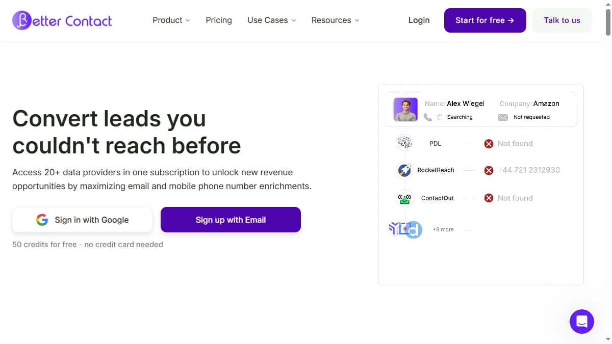 bettercontact - Pure contact discovery at scale -- email and phone finding on a budget