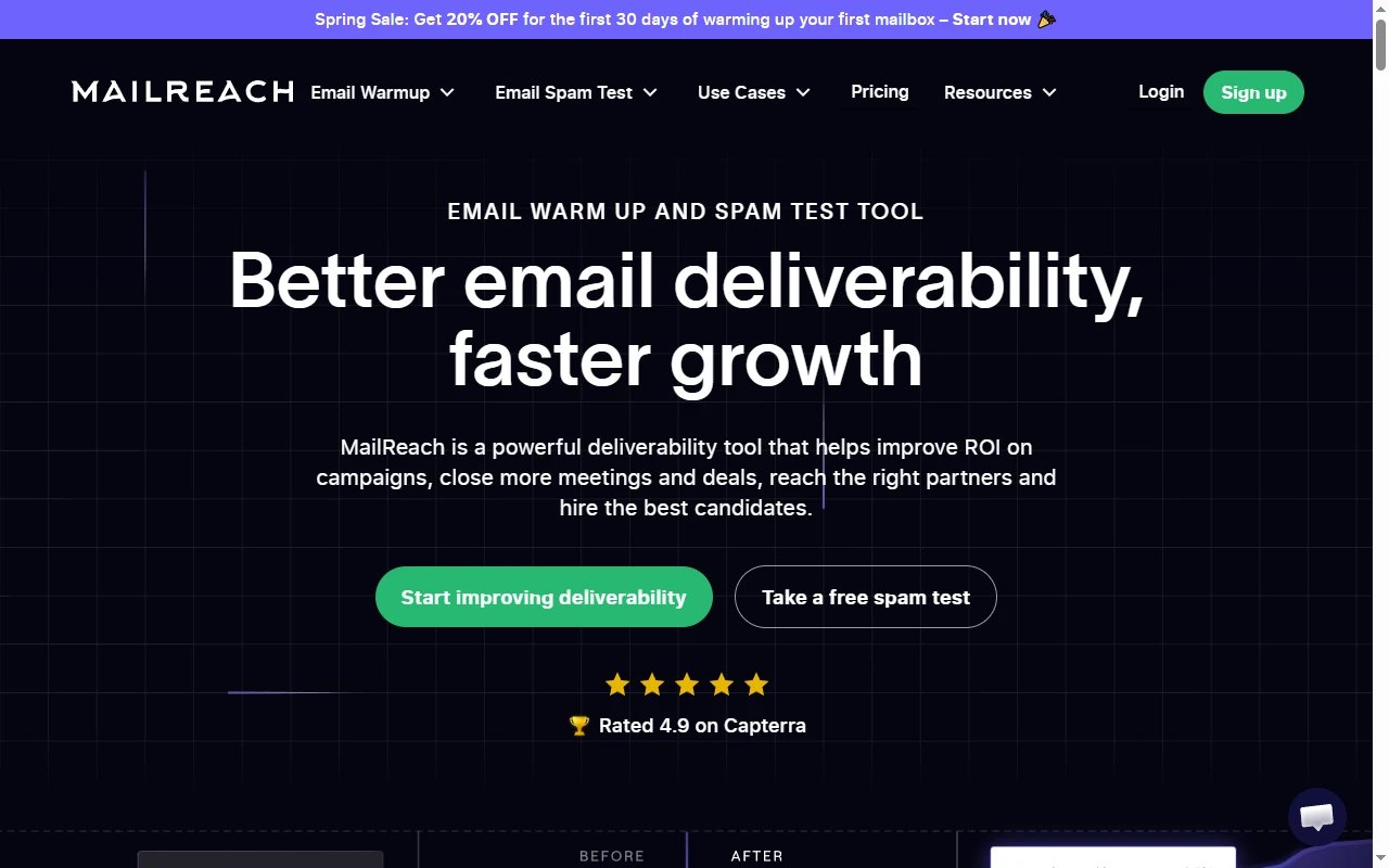 MailReach inbox placement testing dashboard — Google Workspace and Office 365 weighted seed list for B2B deliverability