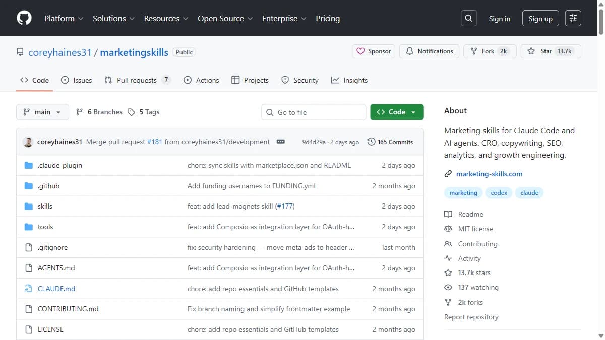 Marketing Skills by Corey Haines - Marketing-heavy GTM teams focused on content, SEO, CRO, and positioning