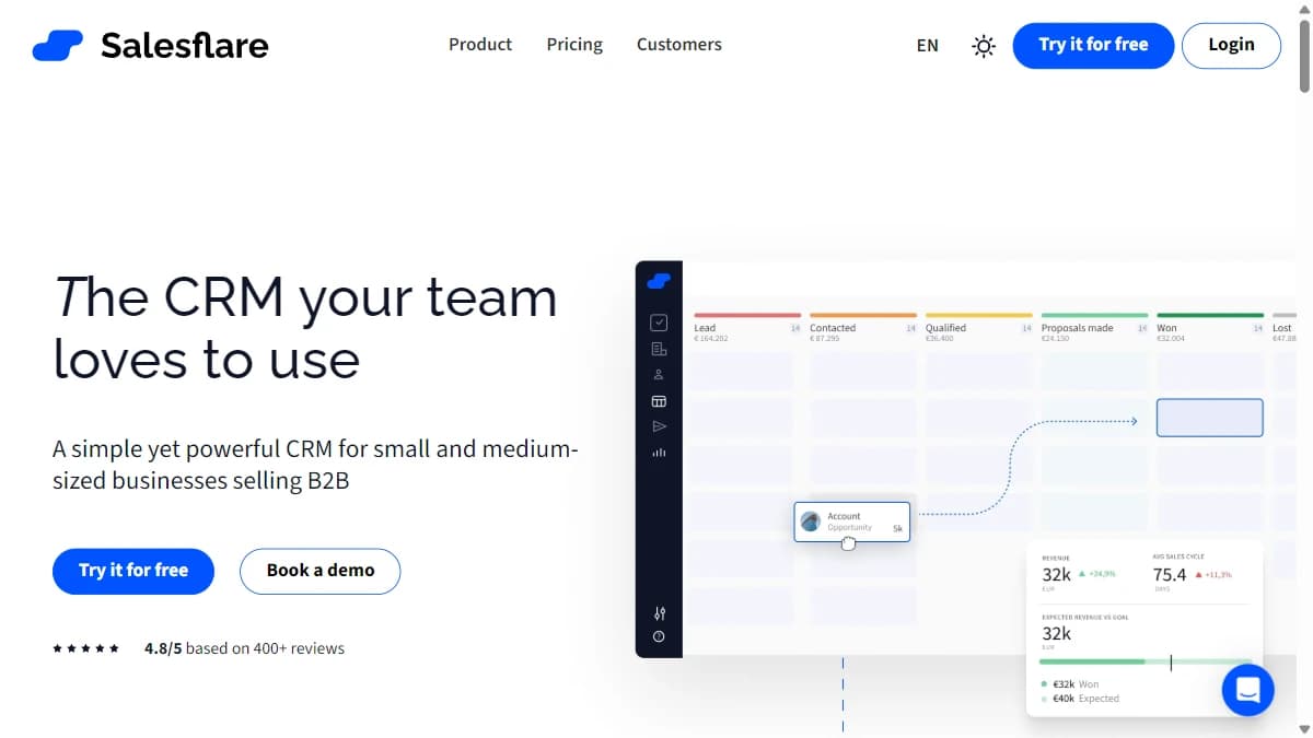Salesflare - Small B2B teams that want a CRM that fills itself in from email and social data