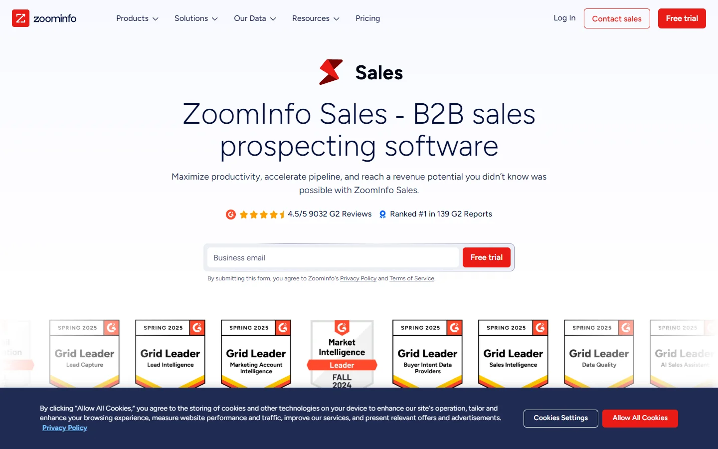 ZoomInfo contact leads platform — enterprise B2B database with org charts and intent data