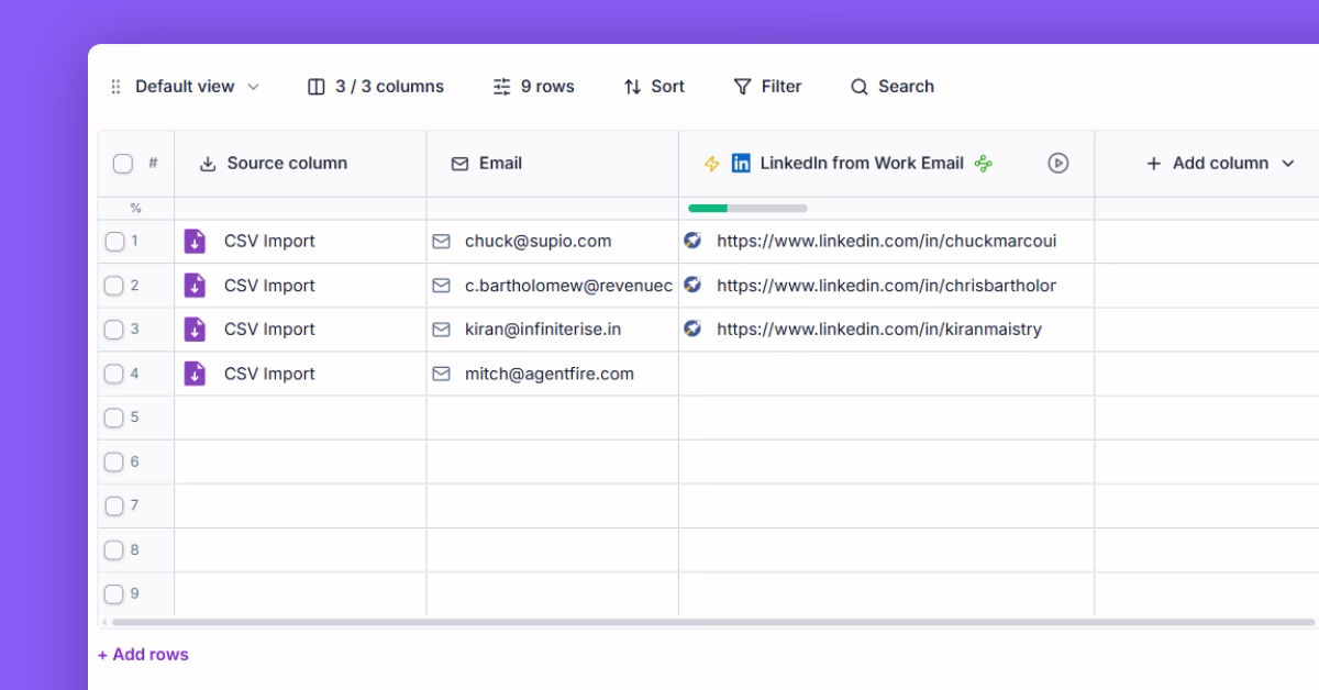 Find LinkedIn profiles from work email addresses template preview