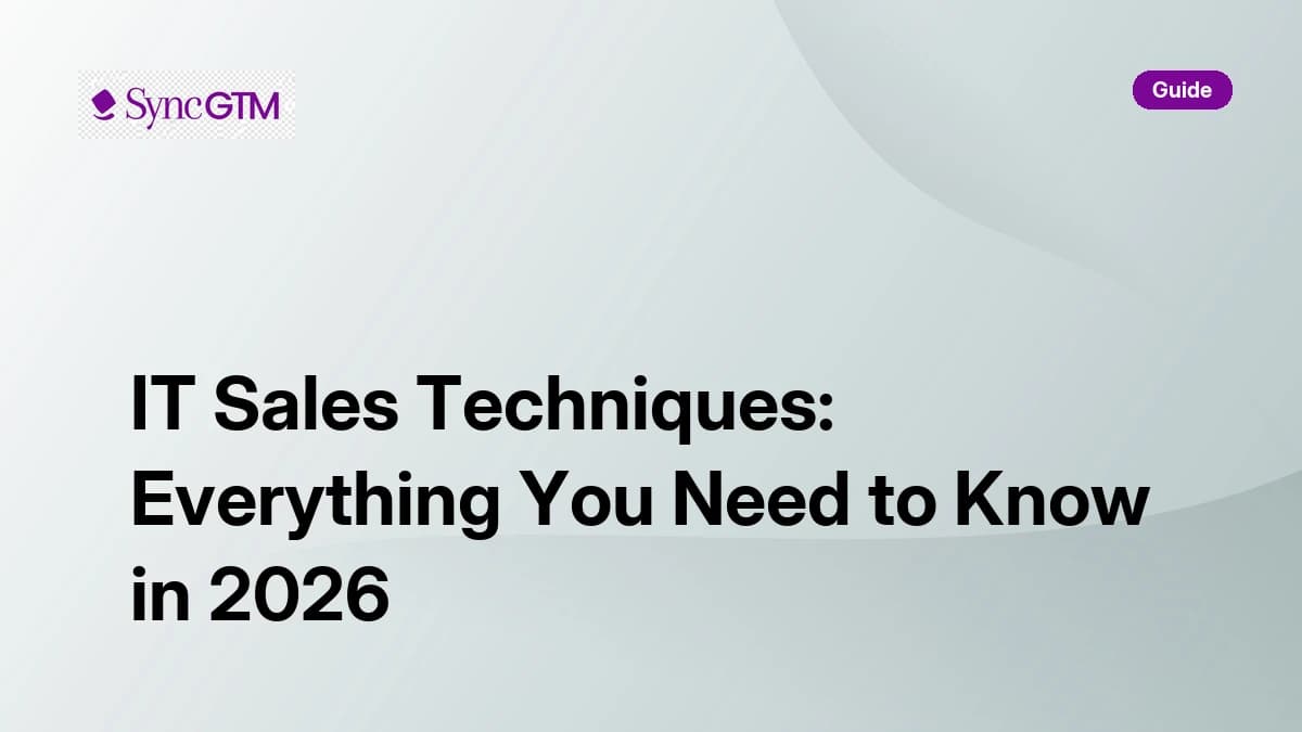 IT sales techniques — 2026 guide covering methodologies, discovery frameworks, pitfalls, benchmarks, and SyncGTM native execution